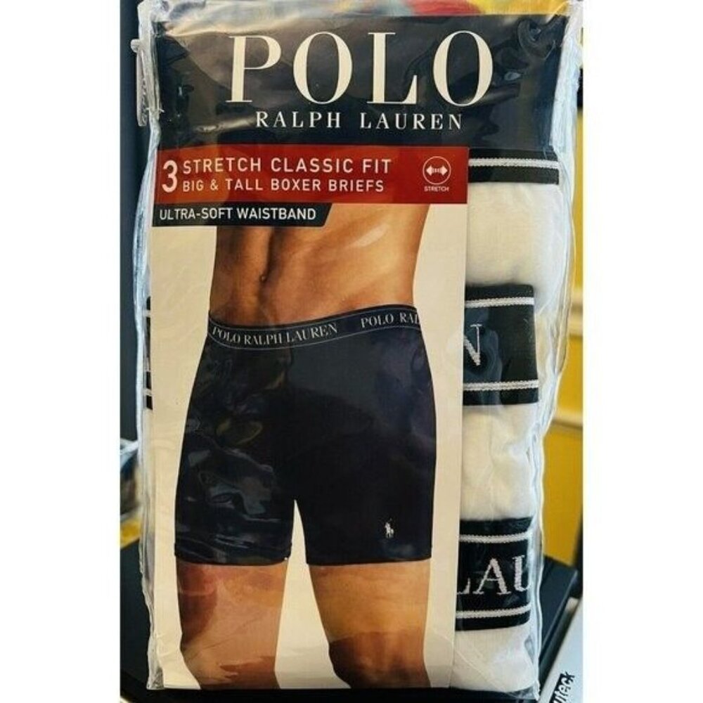 New Polo Ralph Lauren Men's 3-Pack Big & Tall Boxer Briefs Color White Size